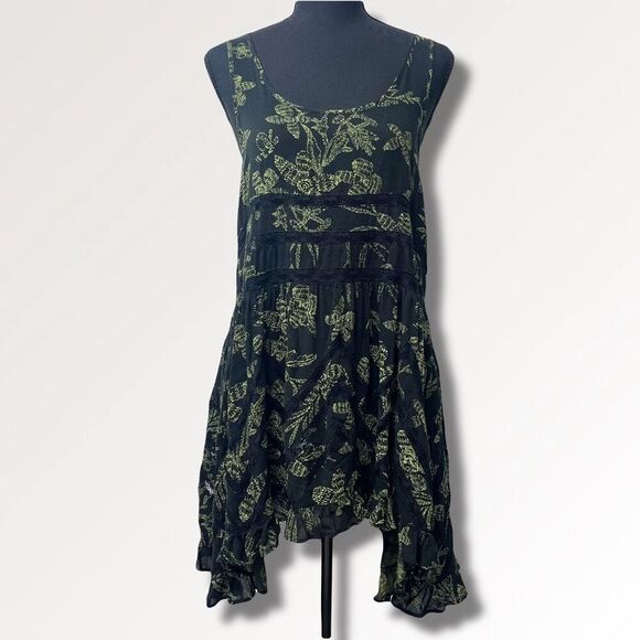 Intimately Free People Voile & Lace Trapeze Dress Rare Green Floral Print Sz Sm - Picture 4 of 16